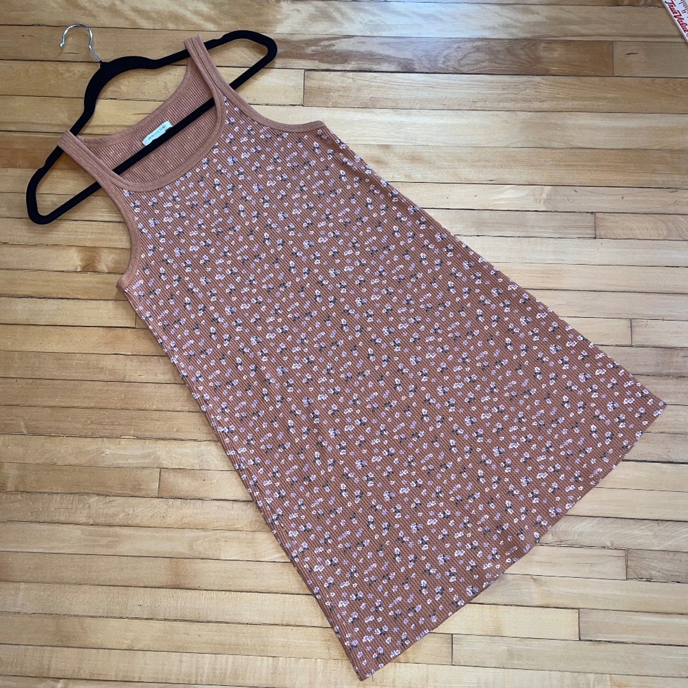 American Eagle Y2K Waffle Knit Tank Mini Dress Boho Ditzy Micro Floral Print